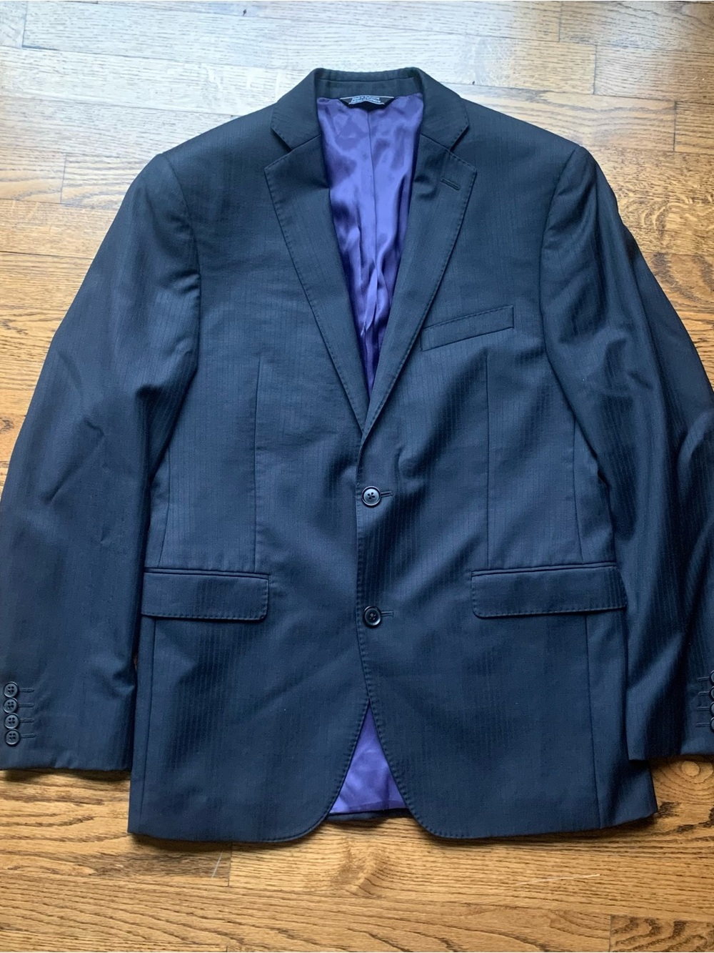 Saks Fifth Ave Red 40 R Slim Fit Sport Coat Blazer Dark Navy 100% Wool EUC